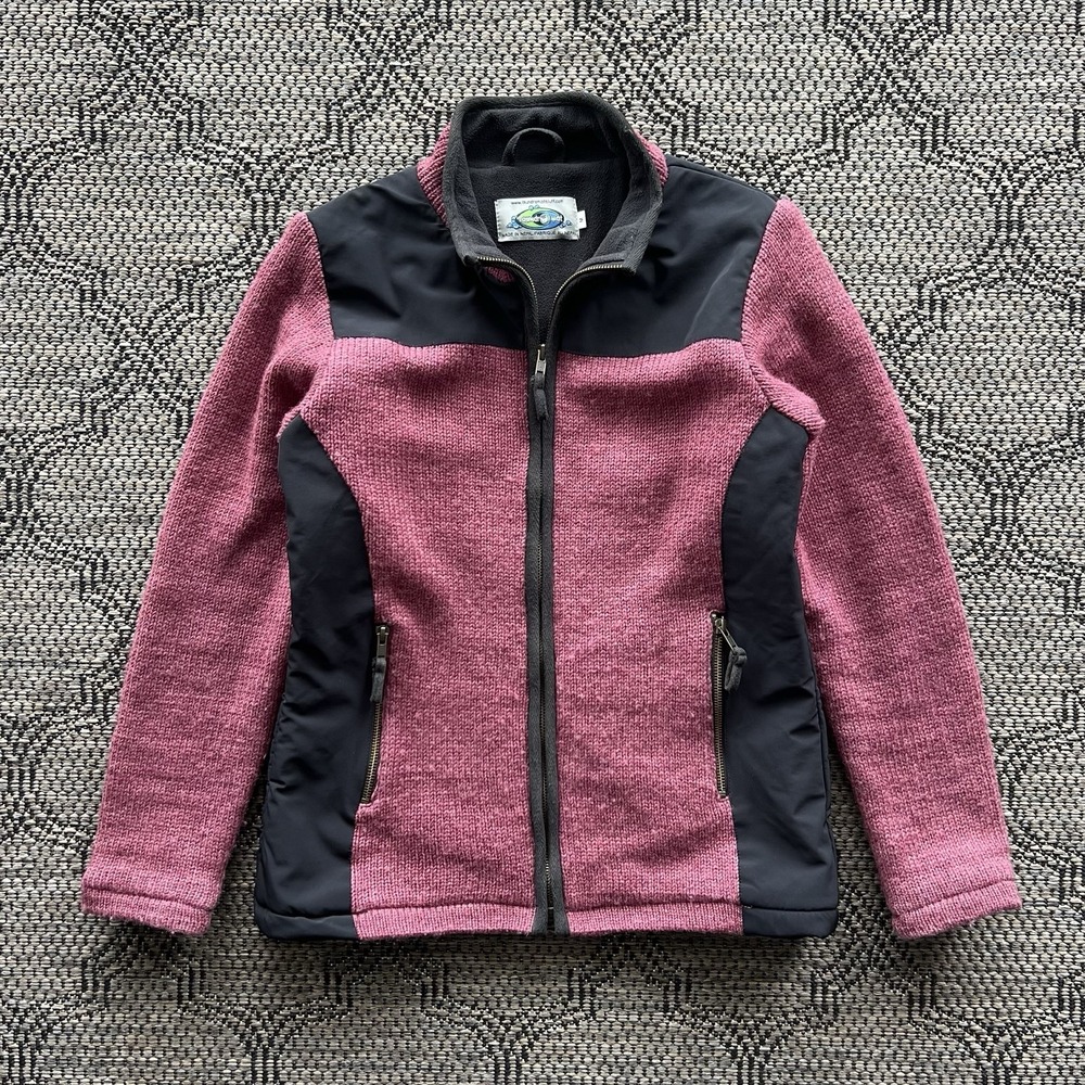 Laundromat Jacket Women's M Black‎ Pink Wool Sweater Wool Handmade Outdoors Hike
